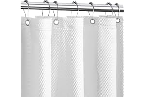 Tititex Solid White Cloth Fabric Shower Curtain Liner with 2 Magnets - Texture Pressure Bubble Soft Hotel Quality Waterproof Shower Liner, Light-Weight & Machine Washable 72x72 inch