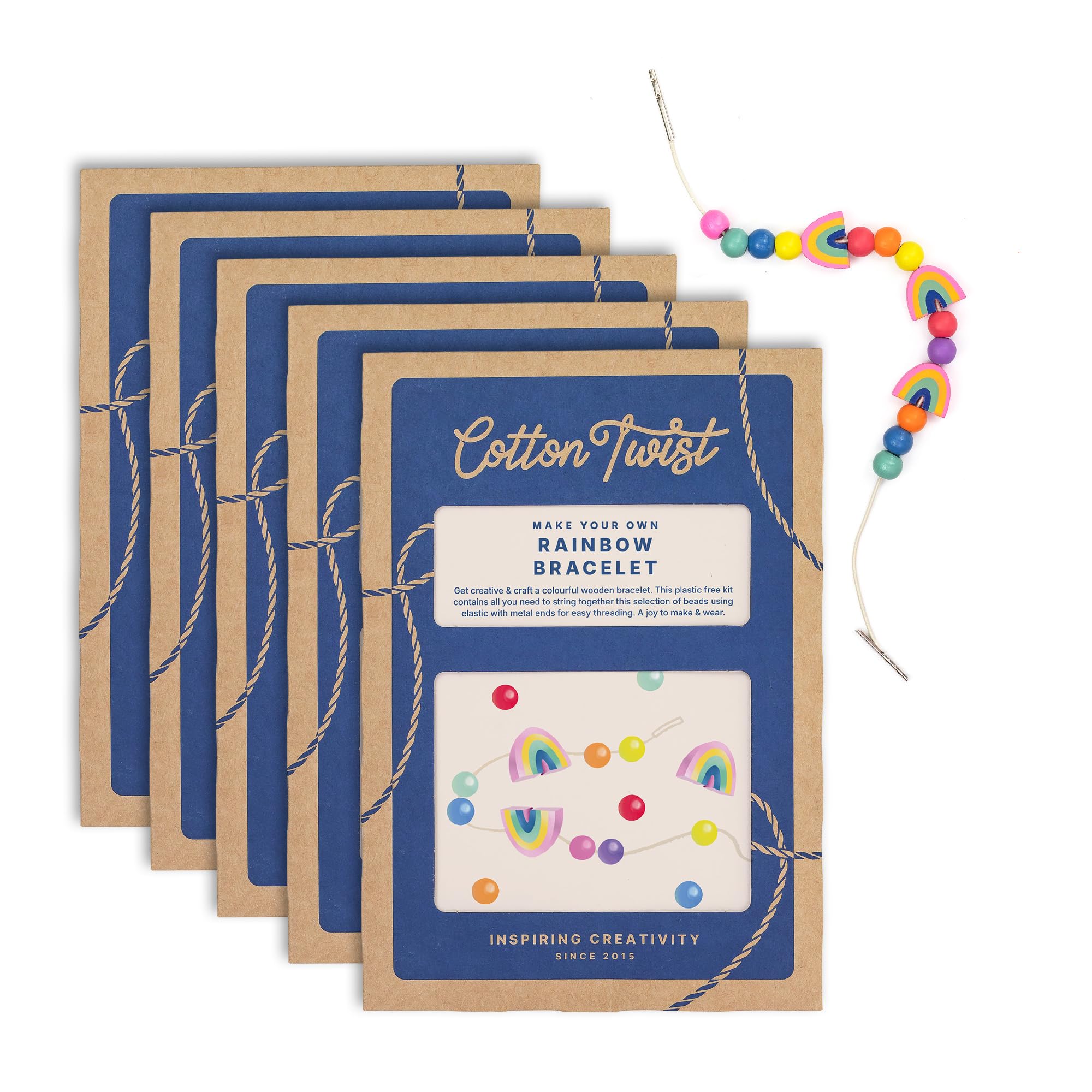 COTTON TWIST Kids Rainbow Bracelet Making Craft Kit - Unisex Children Creative Beading Jewellery Designing DIY Play Set - Pack of 5