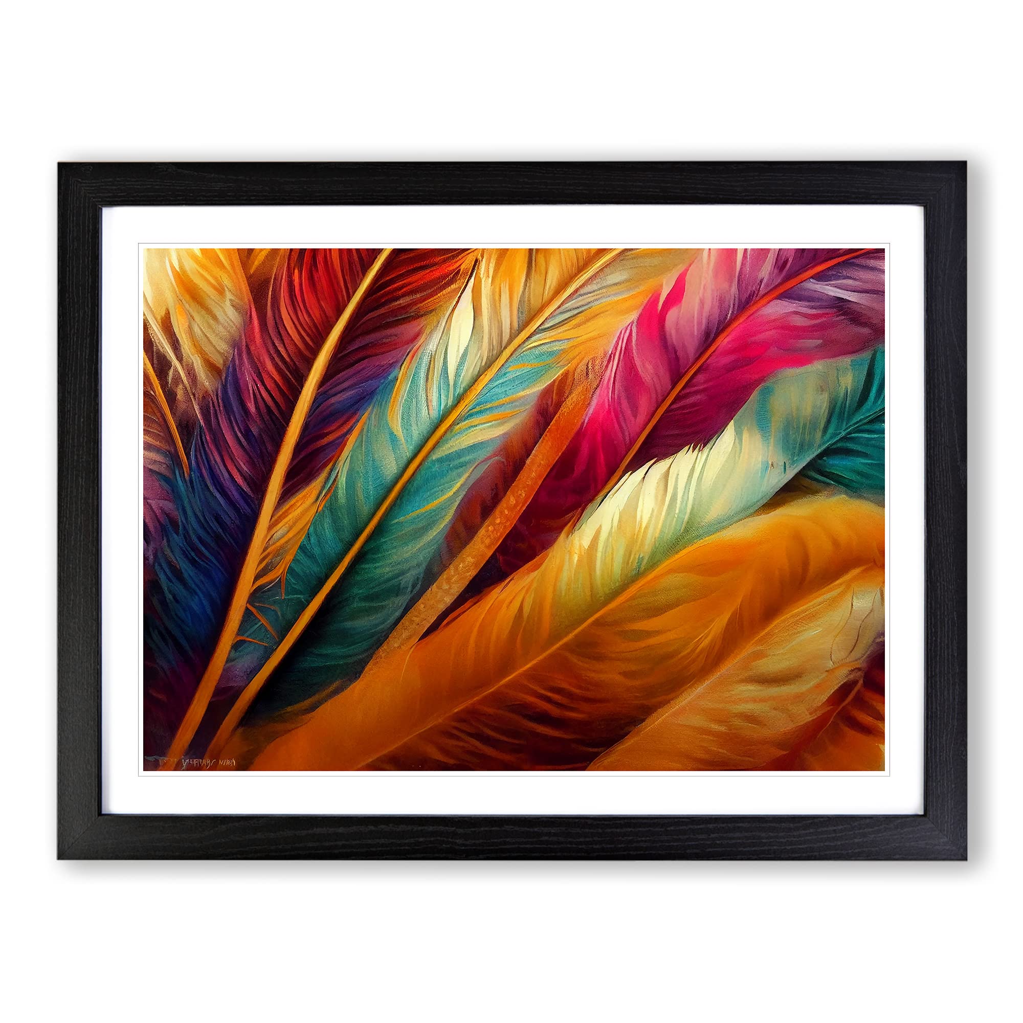 Colourful Bird Feathers Vol.3 Framed Print | A3 Black Framed Wall Art | Ready to Hang | Modern Nature Picture | Living Room Bedroom Lounge Office