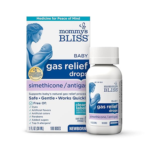 MOMMY’S BLISS GAS RELIEF DROPS BOTTLE, SIMETHICONE DROPS FOR INFANTS, RELIEVES STOMACH DISCOMFORT, SAFE & GENTLE, GINGER FLAVOR, 1 FL OZ (PACK OF 1)