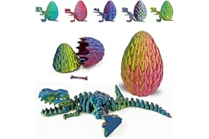 UTOSDAY 3D Printed Dinosaur Toy, 3D Printed Dinosaur Egg with Articulated Tyrannosaurus Rex, Mystery Crystal Dinosaur Flexible Rexi Toys with Bone, Articulated Fidget Dragon for Autism/ADHD (Multicolor)