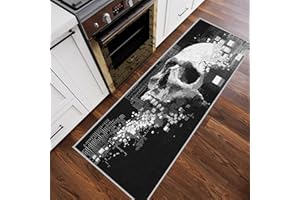 Pixel Skull Runner Rug 4x10, Gothic Hallway Runner Rug Black and White, Washable Entryway Runner, Kitchen, Home Decor (Y2d22)