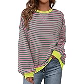 BTFBM Womens Oversized Striped Sweatshirt 2026 Spring Crewneck Long Sleeve Pullover Top Casual Y2K Clothes Workout Shirt