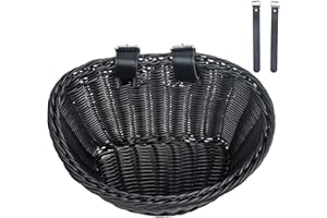 XUANNIAO Woven Plastic Bike Baskets- Front D-Shaped Bike Bicycle Basket | Handlebar Storage Container with 2 Adjustable Leather Straps