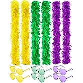 Taiyin 6.6ft Turkey Chandelle Feather Boas with Heart Rimless Sunglasses for Party Dress Up Costume
