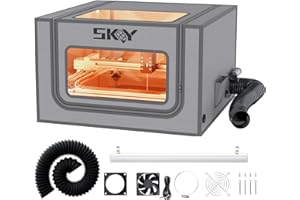 SKOUPHY Laser Engraver Integrated Enclosure with LED Light, Fireproof and Dustproof Protective Cover 28.3 * 28.3 * 15.7, Exhaust Fan 4500RPM and Pipe, Against Smoke Odor and Noise Eye Protection -Grey