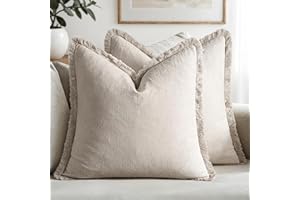MIULEE Christmas Decorative Throw Pillow Covers Neutral Linen Fringe Throw Pillows Set of 2 Natural Beige Boho Farmhouse Cushion Covers with Tassels for Couch Sofa Bed Home Decor 20x20 Inch