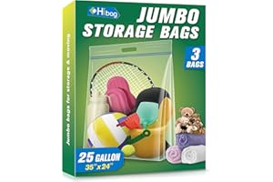 HIBAG 25 Gallon Jumbo Storage Bags, 35” x 24” Resealable Clear Bags with Handle, Extra Large XL Heavy Duty for Clothes Pillow Travel Moving, Pack of 3