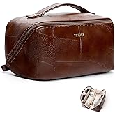 Yikisite Makeup Bag, Travel Cosmetic Bags toiletry bag for Women, Waterproof PU Leather Make Up Pouch Organizer Travel Essentials Organizer with Divider (Brown)