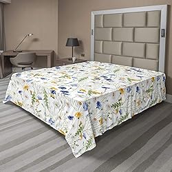Ambesonne Flower Flat Sheet, Wild Flowers Poppies