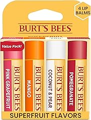Burt's Bees Lip Balm - Pink Grapefruit, Mango, Coconut & Pear, and Pomegranate Pack, Lip Moisturizer With Beeswax, Tint-Free,
