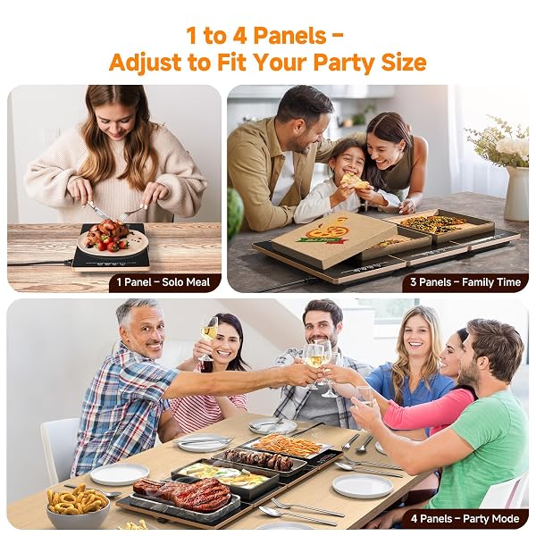 FEPPO ELECTRIC WARMING TRAY, 4-IN-1 FOOD WARMERS FOR PARTIES BUFFET WITH 10 TEMP SETTINGS AND TIMER, 33″X15″ GLASS SURFACE WARMING MAT FOR FOOD, MODULAR BUFFET HOT PLATES FOR CATERING AND GATHERINGS