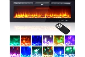 ELITEEDGE 50 in Electric Fireplace Inserts - 1500/750W Ultra Narrow Frame Wall Mounted Fireplaces with 3 Heating Modes - 12 Flame Colors, Remote Control/Timer, Touch Screen, Low Noise