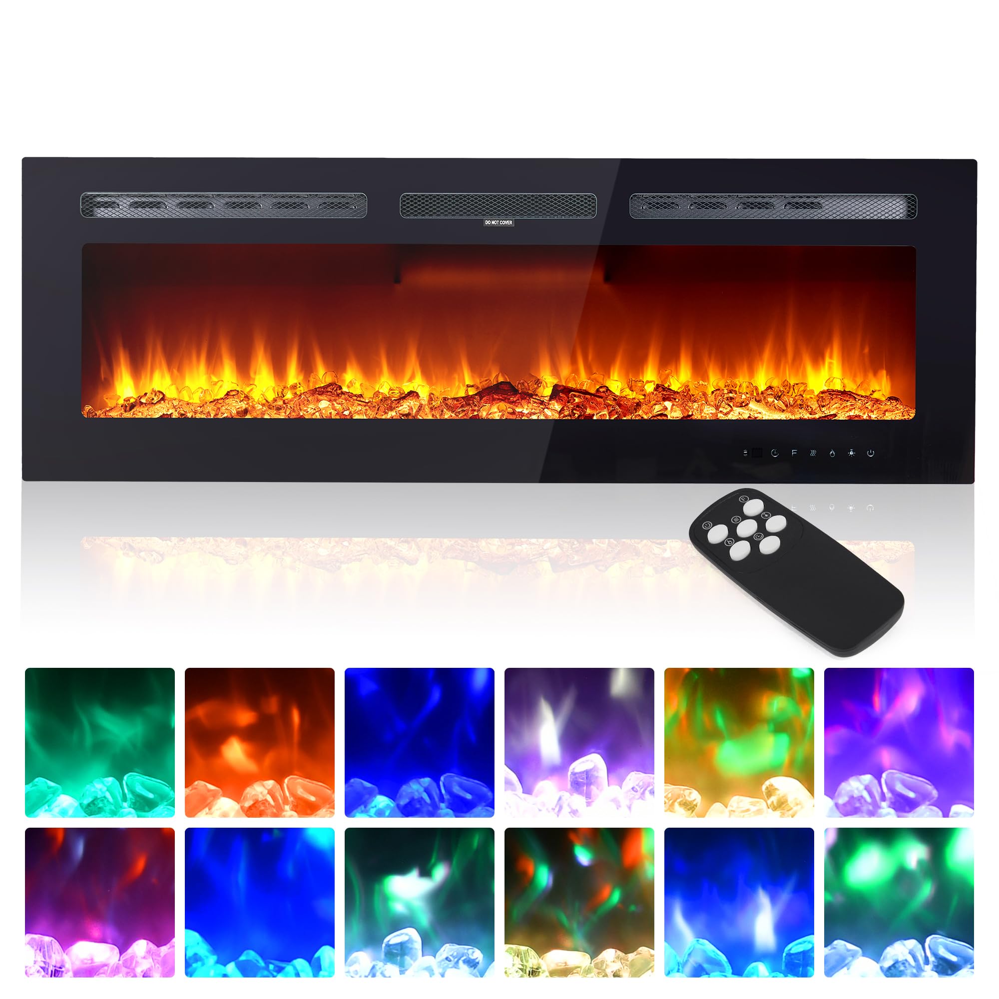 Photo 1 of 50 in Electric Fireplace Inserts - 1500/750W Ultra Narrow Frame Wall Mounted Fireplaces with 3 Heating Modes - 12 Flame Colors, Remote Control/Timer, Touch Screen, Low Noise