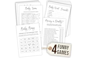 Woodamore Funny Baby Shower Games Gender Neutral - Baby Shower Bingo Game For Girl, Baby Bingo For Baby Shower Boy Decorations, Baby Word Scramble Guess Who Mommy Or Daddy, Fun Baby Trivia Cards