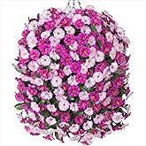 Artificial Fake Hanging Flowers Basket for Outdoor Indoor Decoration,UV Resistant Faux Silk Light Fuchsia and Fuchsia Morning Glory Flowers Plants Realistic Hanging Planter for Outside Home Porch Yard