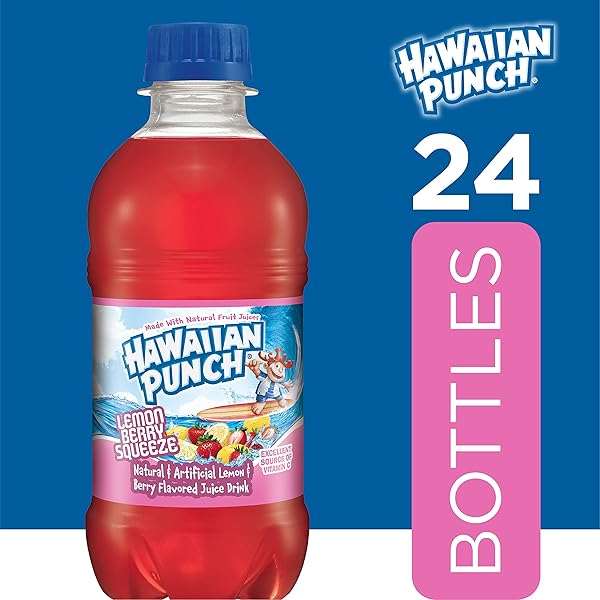 HAWAIIAN PUNCH LEMON BERRY SQUEEZE FRUIT JUICE DRINK, 10 FL OZ BOTTLES, 24 COUNT (4 PACKS OF 6), READY-TO-DRINK, ON-THE-GO, CAFFEINE-FREE, CARBONATION-FREE, GLUTEN-FREE, EXCELLENT SOURCE OF VITAMIN C