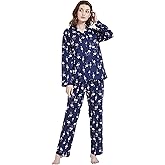 amaxer Women's Flannel Pajama Set 100% Cotton Soft Christmas Pajamas For Women Long Sleeve Pjs Button Down Warm Sleepwear