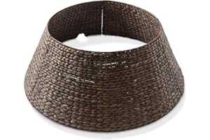 Casafield 32-Inch Christmas Tree Collar, Woven Water Hyacinth Tree Base Cover with Cord Cut Out, Espresso