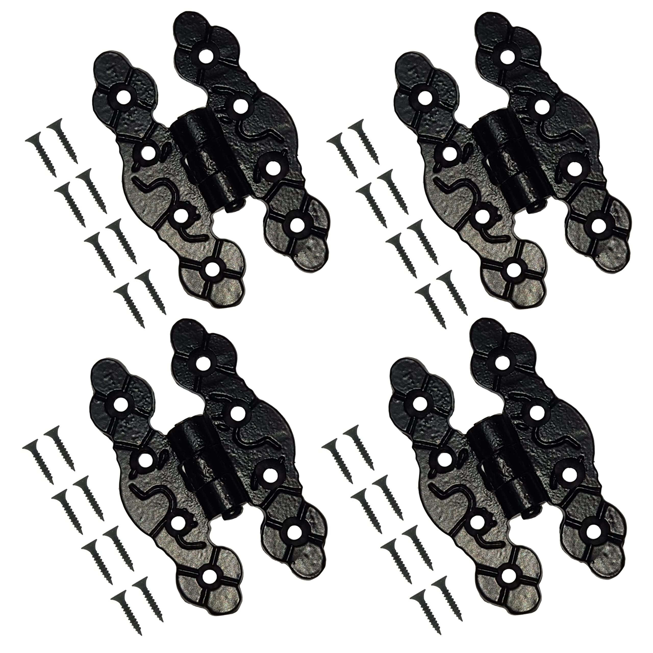 TERF® 80mm Traditional Vintage Style Antique Black Fancy Door Hinges 80mm [3.15 inch] Folding For Home Furniture Bathroom Cabinet Window Wardrobe Showcase Doors Including Fixing Screw - Pack of 4