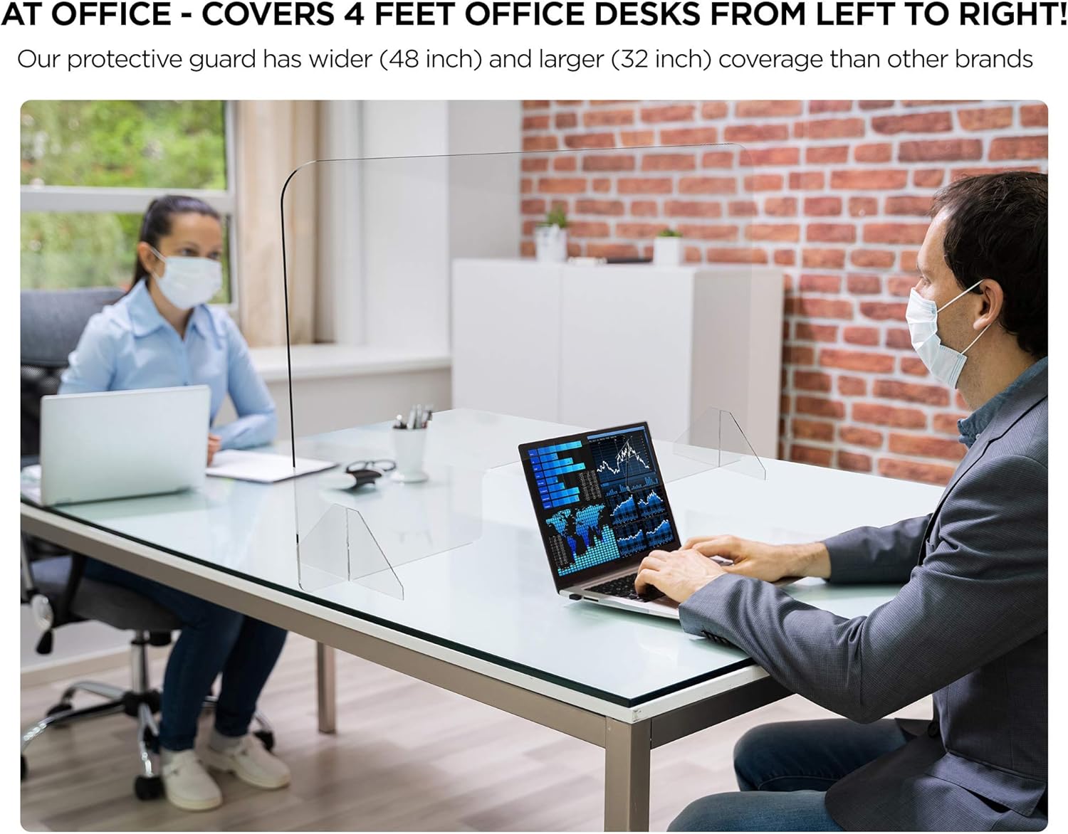 Sneeze Guard Plexiglass Barrier for Counter 48 x 32 Inch Wide Acrylic Shields Clear View Portable Protective Plastic Divider Stand for Cashier Protection at Reception Table Desk Nail Salon Desktop: Home Improvement