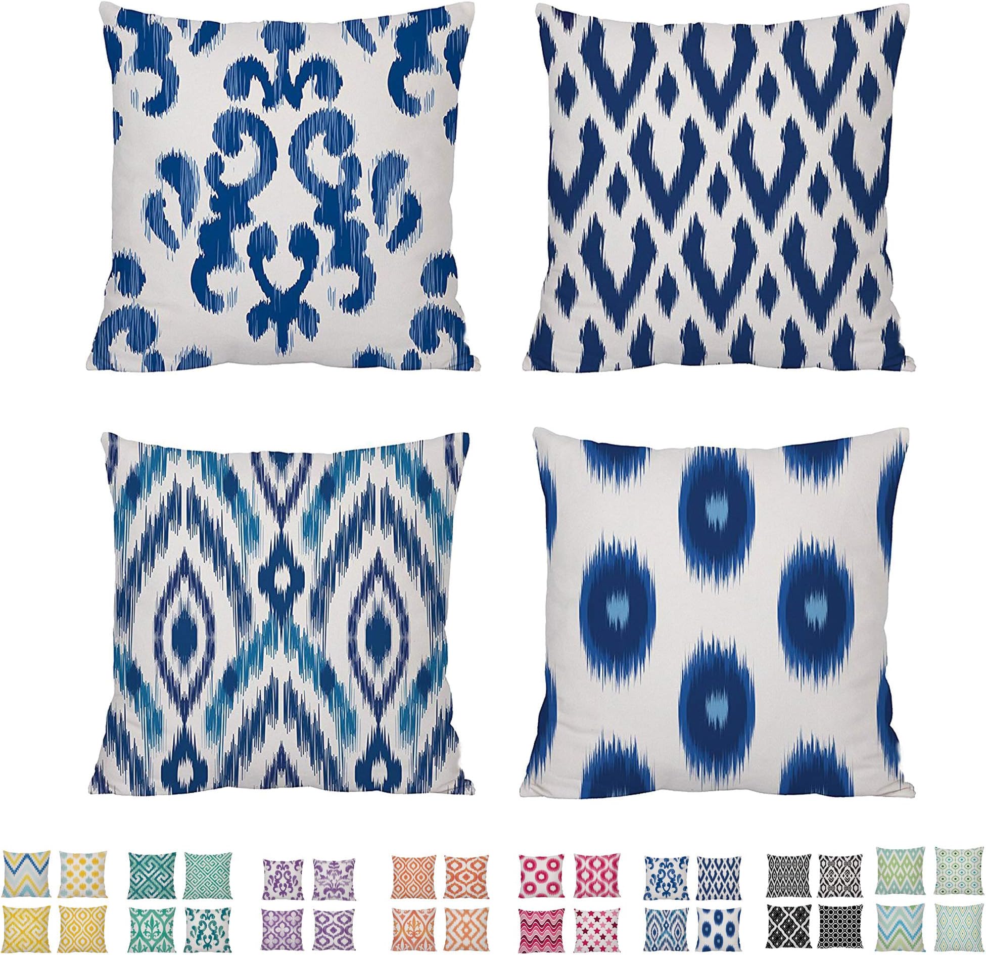 Comoco Set of 6 Geometric Decorative Digital Print Cushion Cover 18" x 18" 45cm x 45cm Blu Navy Con Tubatura