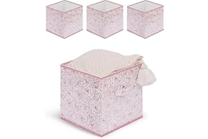 DAMAHOME Fabric Storage Cube Bins, 13x13x13 Inch Floral Cube Storage Bins, Collapsible Cubby Organizer, Shelf Basket Dual Handles For Nursery/Home Office/Closet/Kids Room/4-Pack(Flower Rosegold)