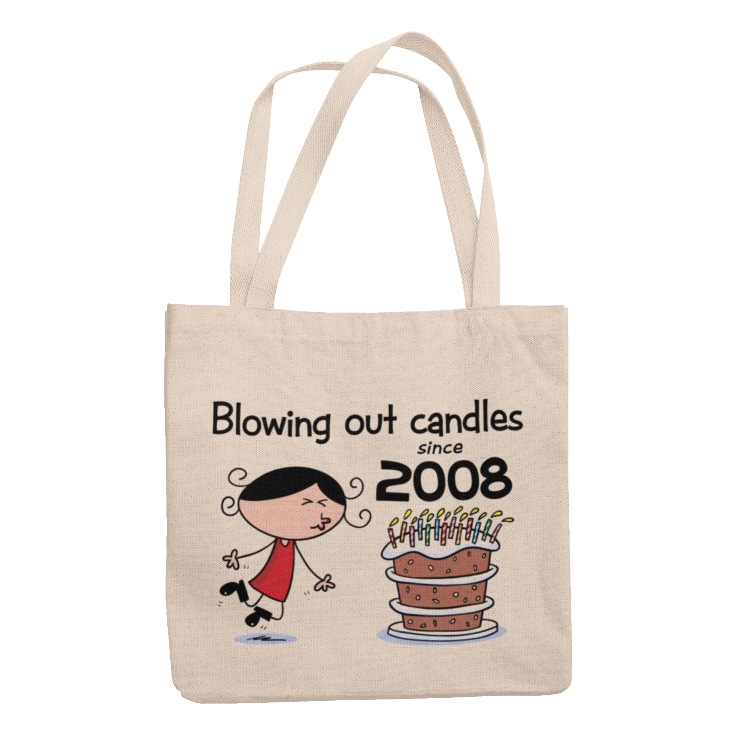 Tribal T-Shirts Blowing Out Candles Since 2008 18th Birthday Gift Bag - Reusable 100% Cotton Shoulder Tote 42x38cm, Vibrant Print - Eco-Friendly 18th Birthday Bag.
