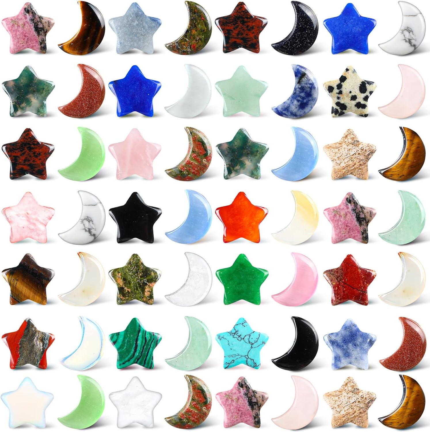Hardscaping Materials - 60 Pieces Star Shaped Crystals and Moon Shaped Crystals Bulks Worry Stones Assorted Palm Thumb Stones Hand Making Gemstone Quartz Decorative Crystal for Witchcraft Meditation DIY Balancing Jewelry