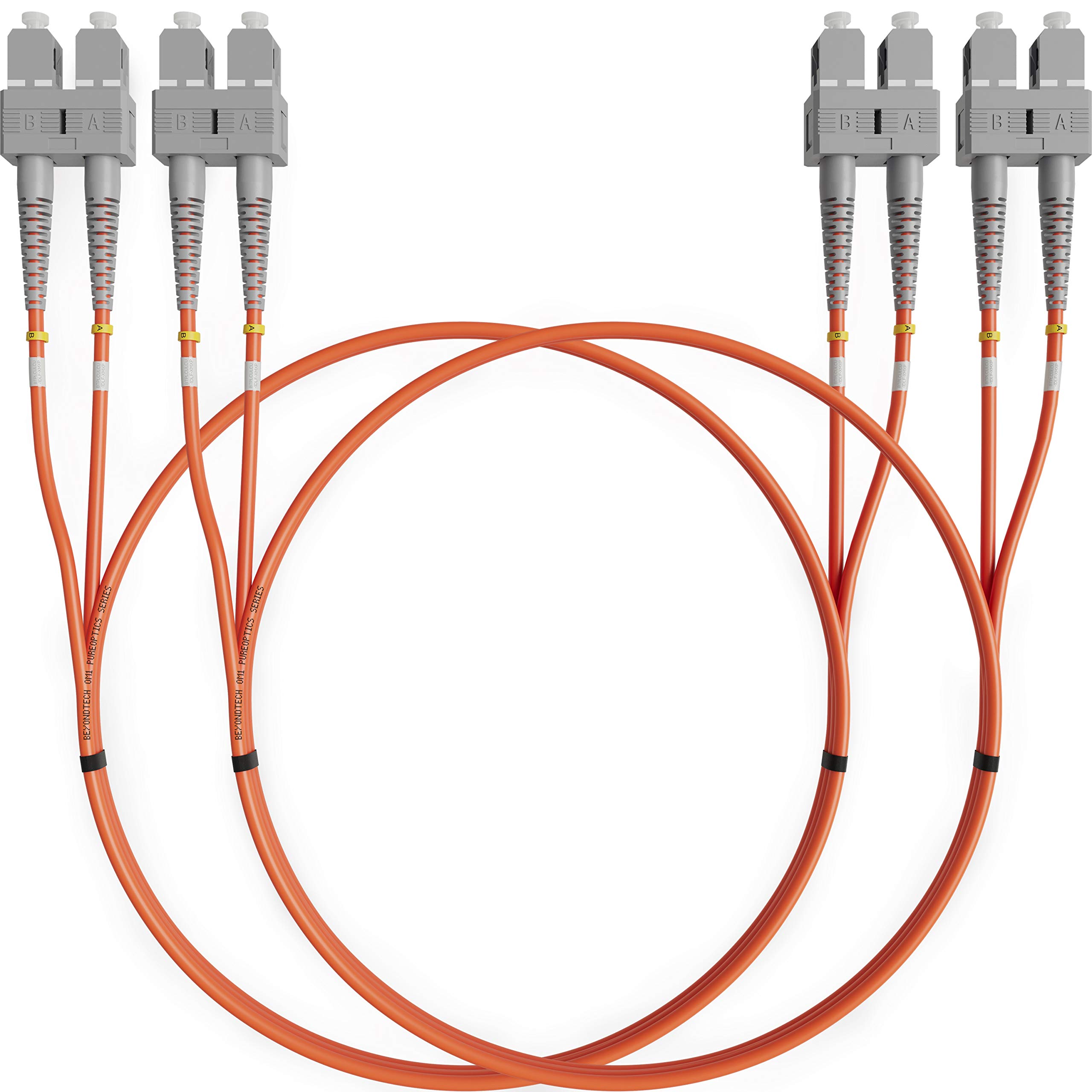 SC to SC Multimode Fibre Patch Cable Duplex - 3M - (LSZH) 62.5/125um OM1 (2 Pack) - Beyondtech PureOptics Lead Series