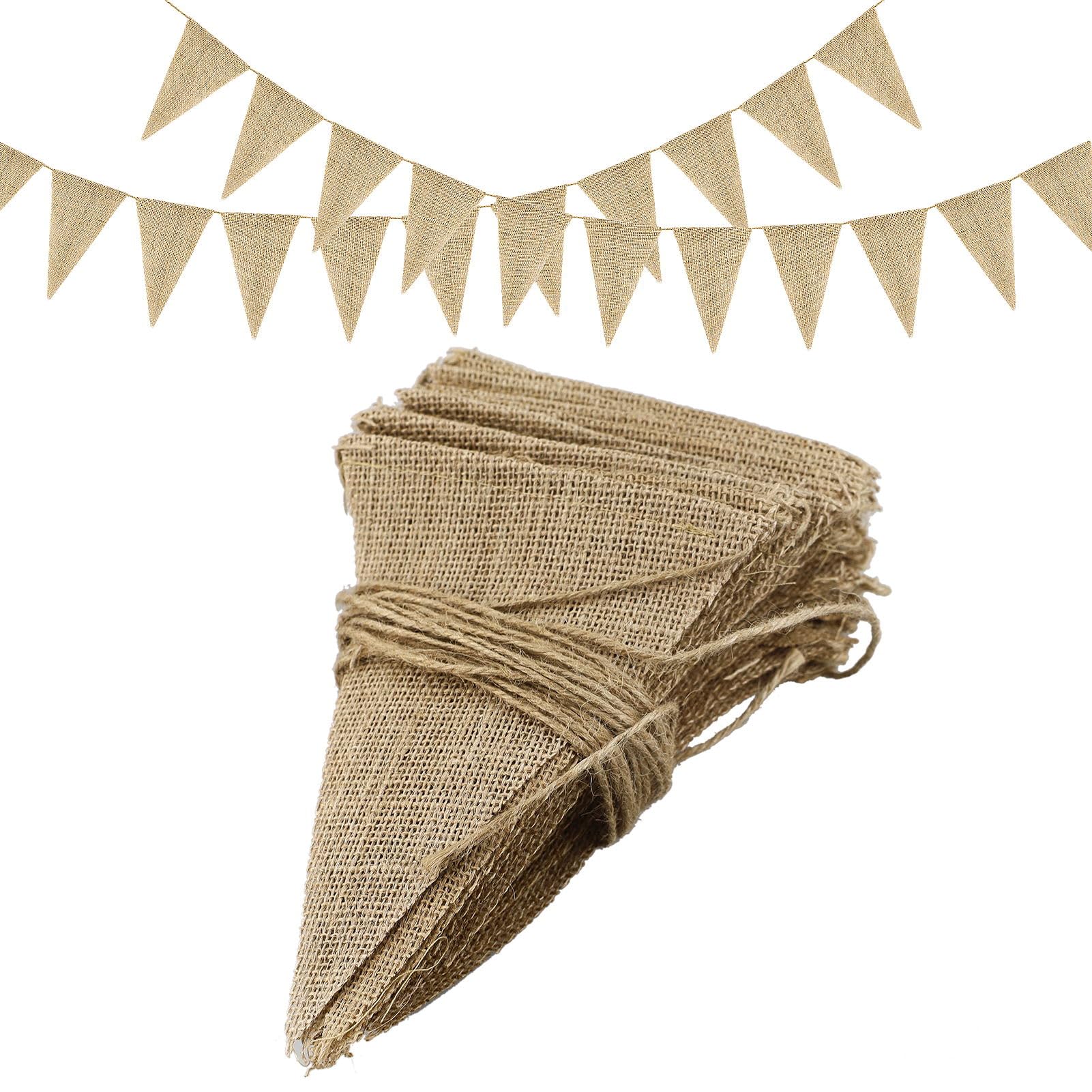 HXMJIED 48pcs Hessian Bunting, 15m Linen Bunting Flags, Rustic Triangle Flag, Burlap Bunting, Hessian Bunting, Fabric Bunting, for Rustic Wedding Decorations, Outdoor Bunting Decorations