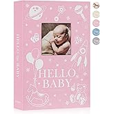 Lanpn Baby Photo Album 4x6 300 Pockets, Linen Newborn Bebe Ultrasound Photo Album with Memo Writing Area, Cover Photo Book, Picture Album for kids, Baby Girl Memory Book Keepsake Pink