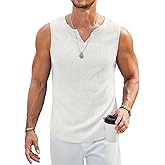 COOFANDY Men's Casual Tank Tops Knit V Neck Sleeveless T Shirts 2 Pack Summer Beach Lightweight Muscle Tee