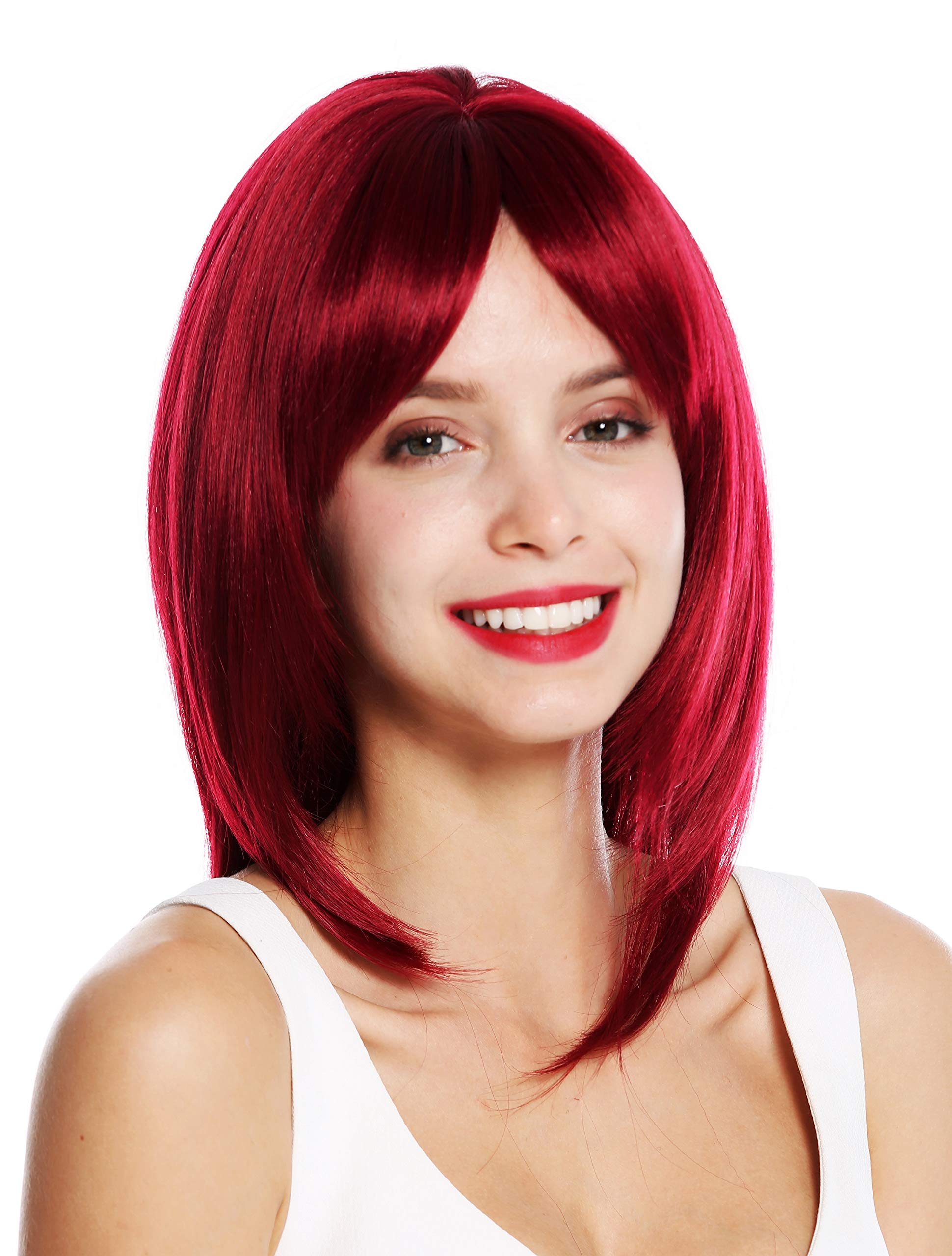 WIG ME UP - VK-48-1 quality women's wig shoulder length layered long fringe parted red wine red