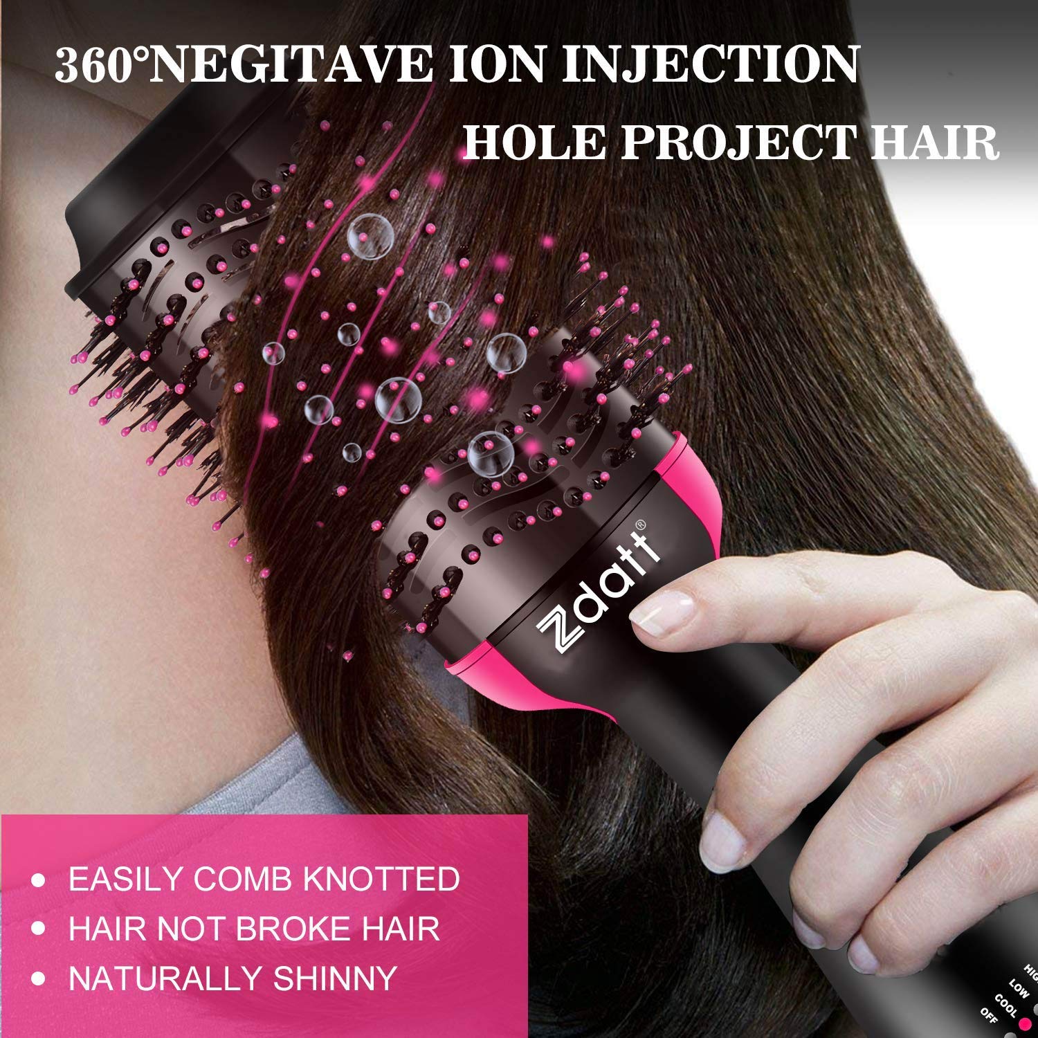 ZDATT Hair Dryer Volumizer, 4 in 1 Salon Styling Hot Air Brush and Styler, Negative Ion Straightening Brush Curl Brush, Multi-functiona(AA) : Beauty