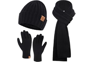 ZASFOU Mens Winter Beanie Hat Long Neck Scarf Touchscreen Gloves Set with Warm Fleece Lined Cap Gifts for Men Cold Day