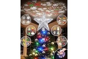 Patiobay Christmas Tree Topper Star Lighted with Colorful Christmas Light Cord, Built-in 6 Projected Patterns, 3D Glitter LED Rotating Lights for Party Holiday Xmas Decorations Gifts (Silver)
