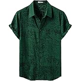 ZEROYAA Mens Summer Short-Sleeve Shirts Regular-Fit Satin Jacquard Button Down Tops for Vacation Party