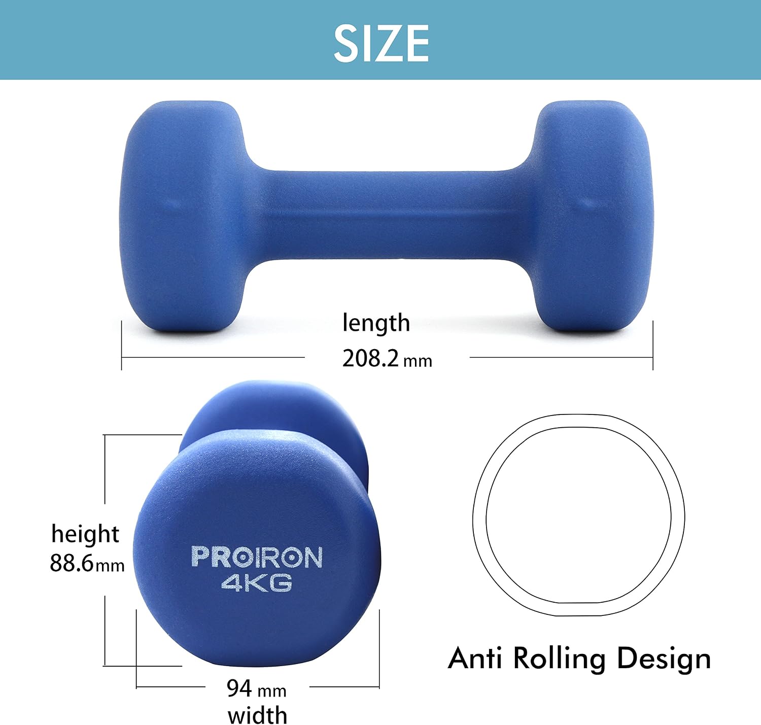 PROIRON Dumbbell Set, Neoprene Hand Weights for Women 1kg-10kg, 4 kg * 2, Blue-2 x 4KG, 4 kg * 2 - light blue - Image 3