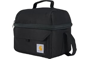 Carhartt Insulated 12 Can Two Compartment Lunch Cooler, Durable Fully-Insulated Lunch Box, Dual Compartment (Black)
