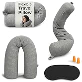 Point2Points Twist Memory Foam Travel Pillow, Bendable, Adjustable, 25.2 in | Bendable Neck Pillow Twists &amp; Locks with Front Snap; Eye Mask, Earplugs &amp; Washable Cotton Cover; Neck, Chin &amp; Lumbar Support