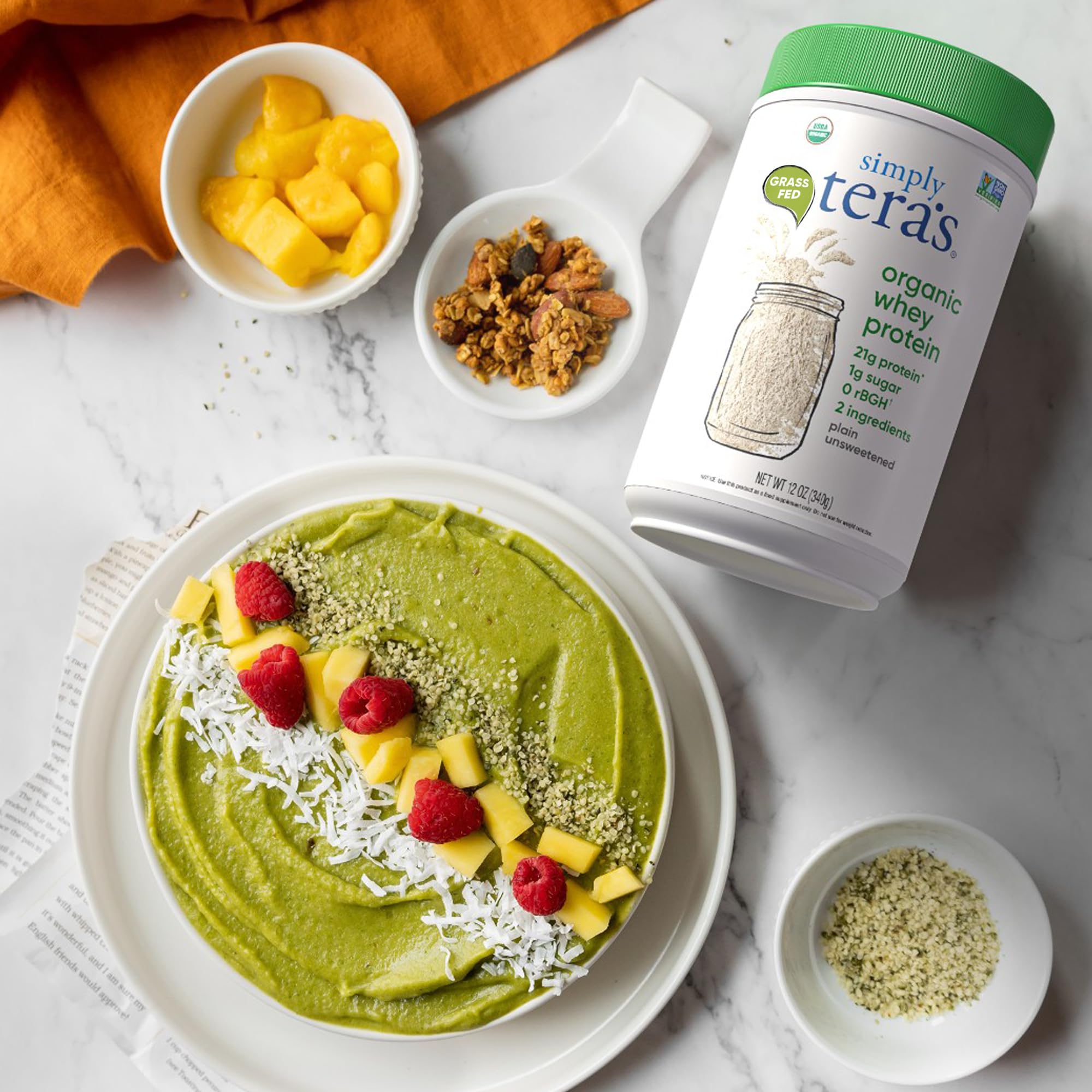 simply tera's Organic Whey Protein Powder - Grass Fed Whey Protein Powder Without Artificial Sweeteners, Unflavored, Non-GMO, Kosher, Gluten-Free - Plain Unsweetened 12 Oz.
