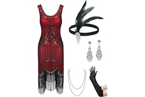 YESSA Flapper Dresses 1920s Gatsby Dress for Women Roaring 20s Costumes Fringed Sequin Cocktail Dress with 20s Accessories
