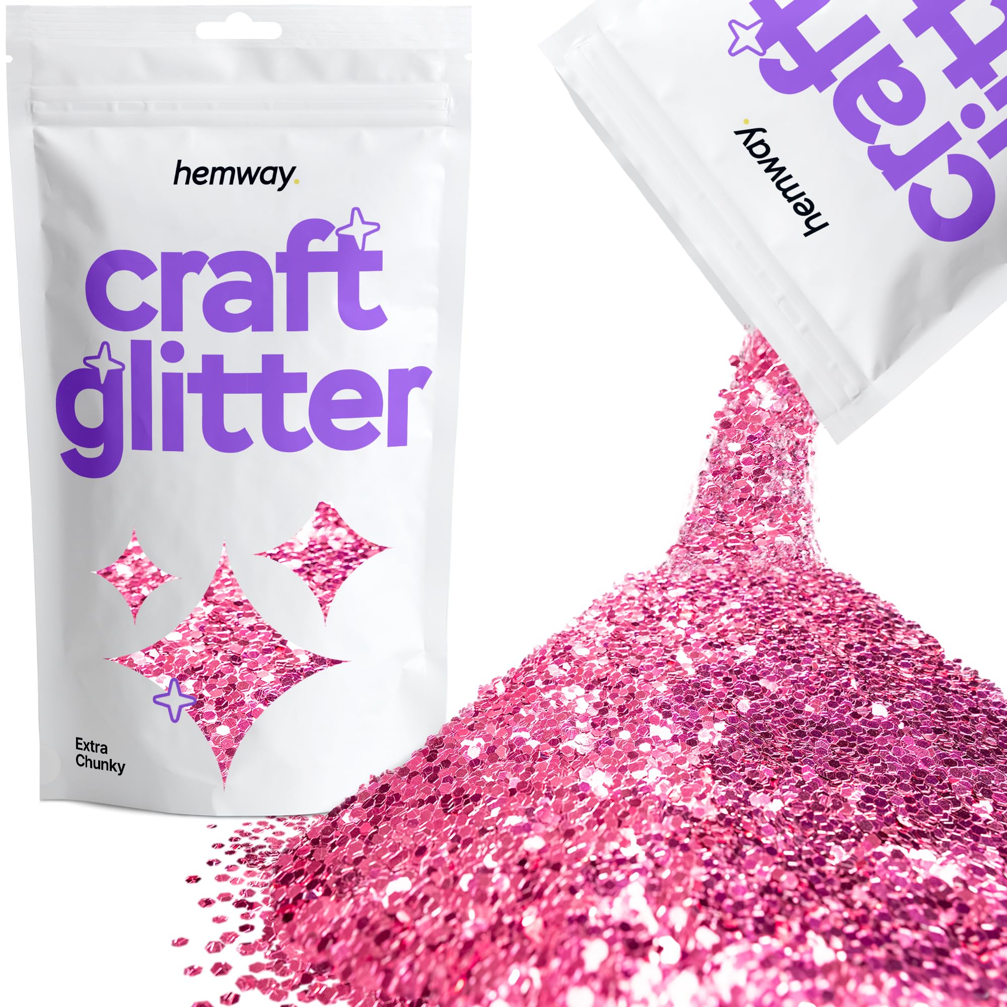 Hemway Craft Glitter Rose Pink 100g Extra Chunky Glitter for Crafts, Resin, Cosmetic, Nail, Face, Body, Festival, Tumblers, Art, Candle, Crafting