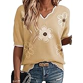 Dokotoo Women's Casual V Neck Short Sleeve Sweater Ribbed Knit Lightweight Sweaters Tops Fashion Clothing Outfits