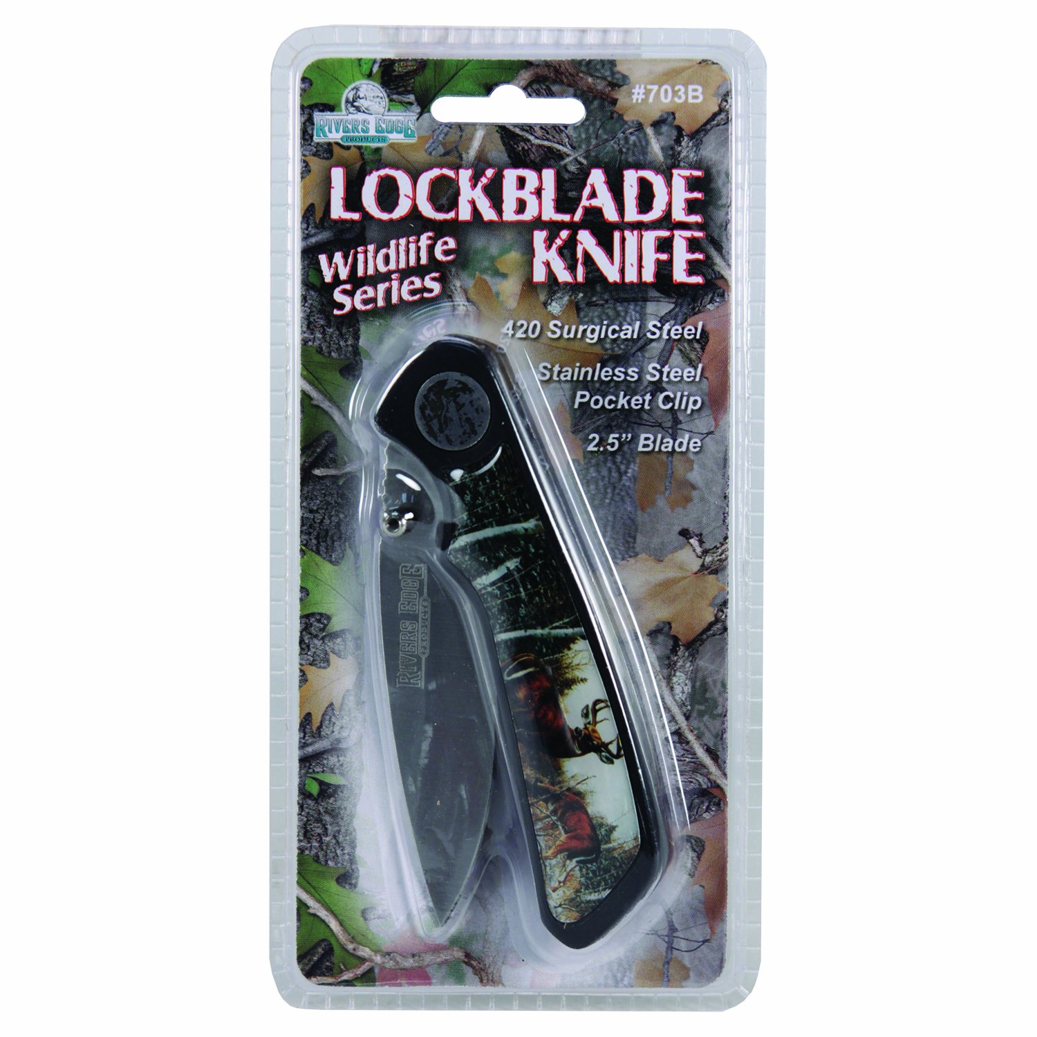 River's Edge Blister Packed Pocket Knife (Deer), Silver