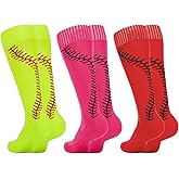 American Trends Girls Softball Socks with Stitches 3 Pairs Youth Athletic Socks for Soccer, Baseball, Softball, Football