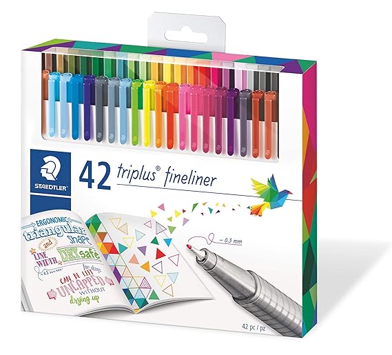 Staedtler triplus 334 C42 Fineliner, dreikant, Set mit 42 brillanten Farben, Promotion 32 + 10 gratis, hohe Qualität Made in 