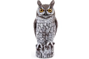 Dalen Fake Owl Decoy to Scare Birds Away from Gardens, Rooftops, and Patios - Scarecrow Provides Chemical-Free Pest Control - Safe and Humane, 16" Great Horned Owl