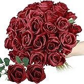 Thiccywoov 30 Pcs Rose Artificial Flowers in Bulk Real Touch Long Stem Silk Roses Bouquets Realistic Faux Flowers for Wedding Bridal Shower Home Decor Floral Arrangements Table Centerpiece(Burgundy)